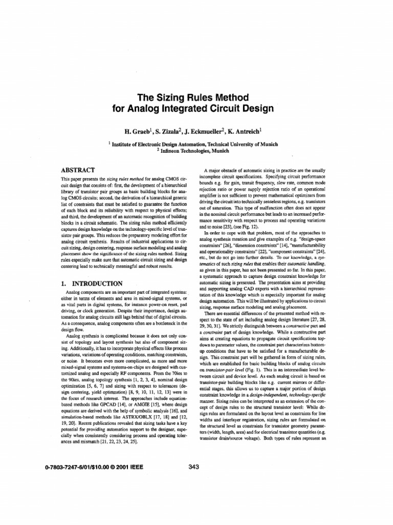 The Sizing Rules Method For Analog Integrated Circuit Design Computer