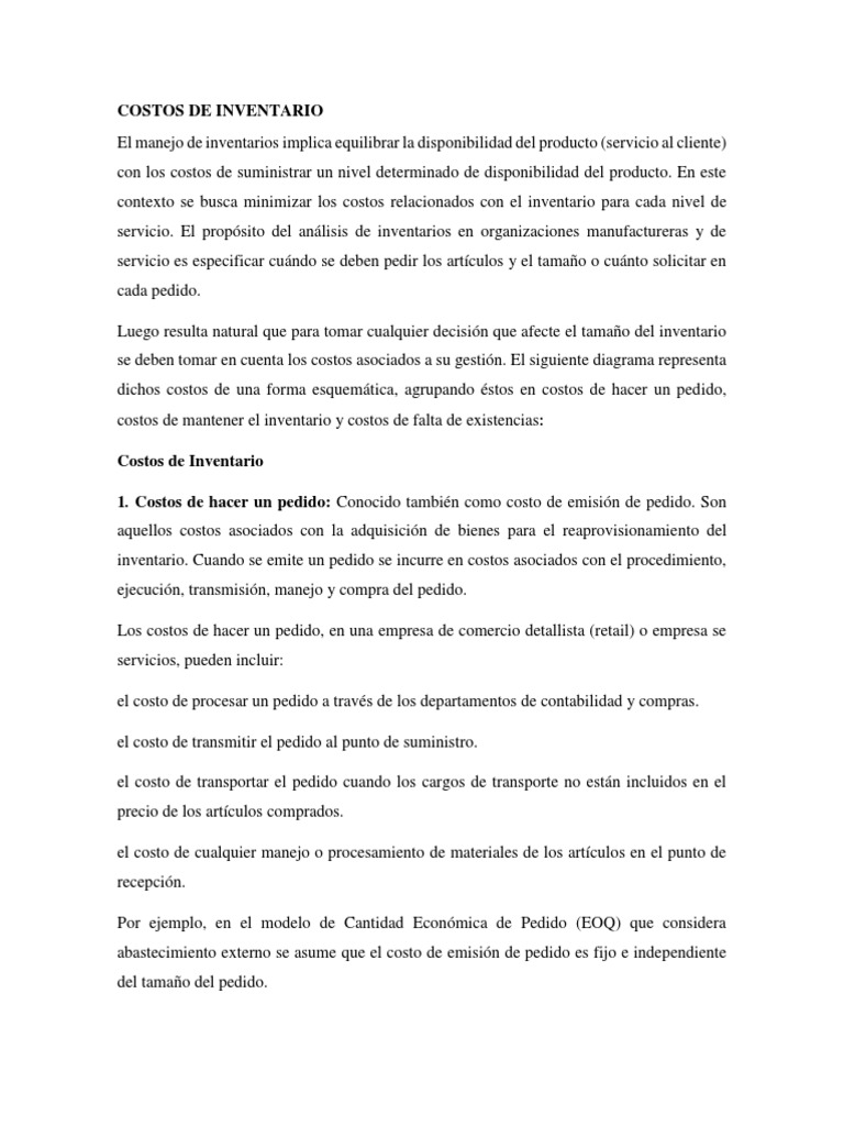 Costos de Inventario: Análisis y Tipos | PDF | Inventario | Costo