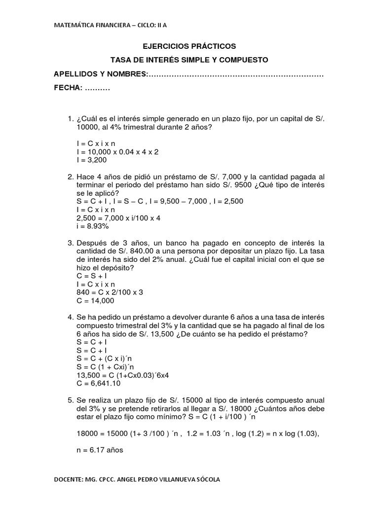 Ejercicios de Interés Simple y Compuesto | PDF