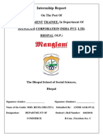 Internship Report: On The Post of MANAGEMENT TRAINEE, in Department of Manglam Corporation India Pvt. Ltd. Bhopal (M.P.)