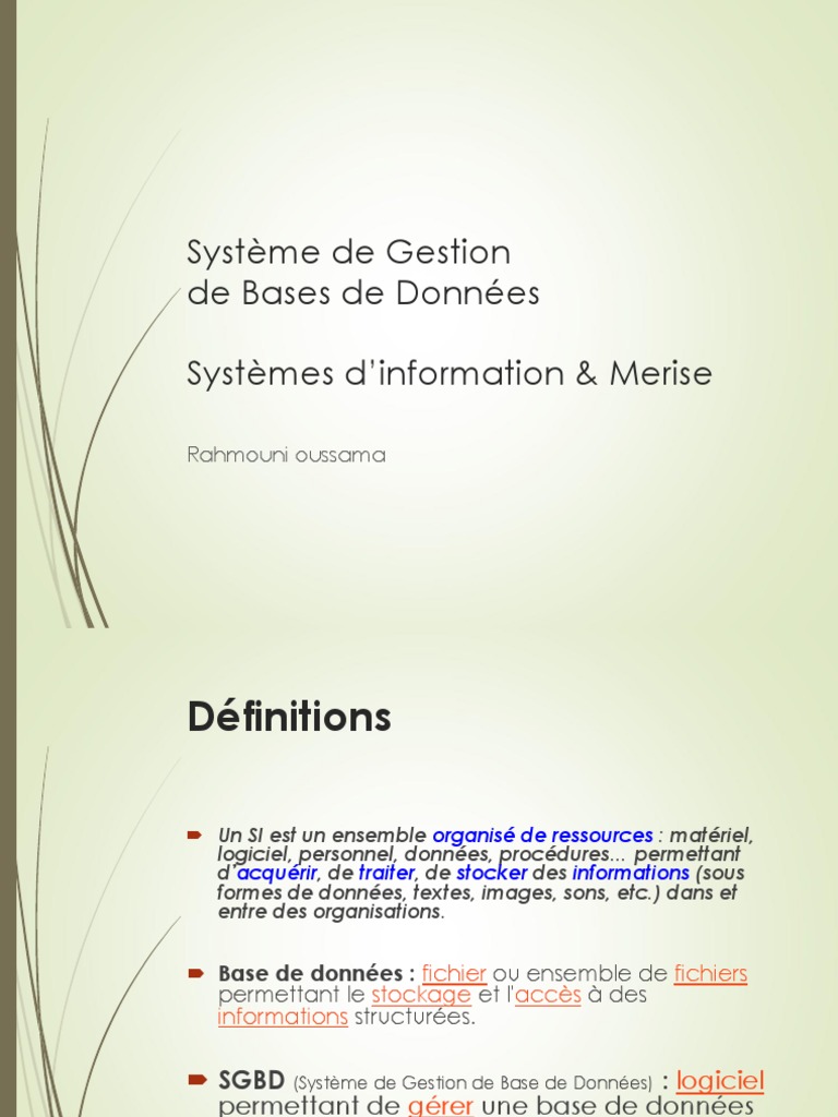 Système d'Information et Méthode Merise | PDF | Bases de données ...