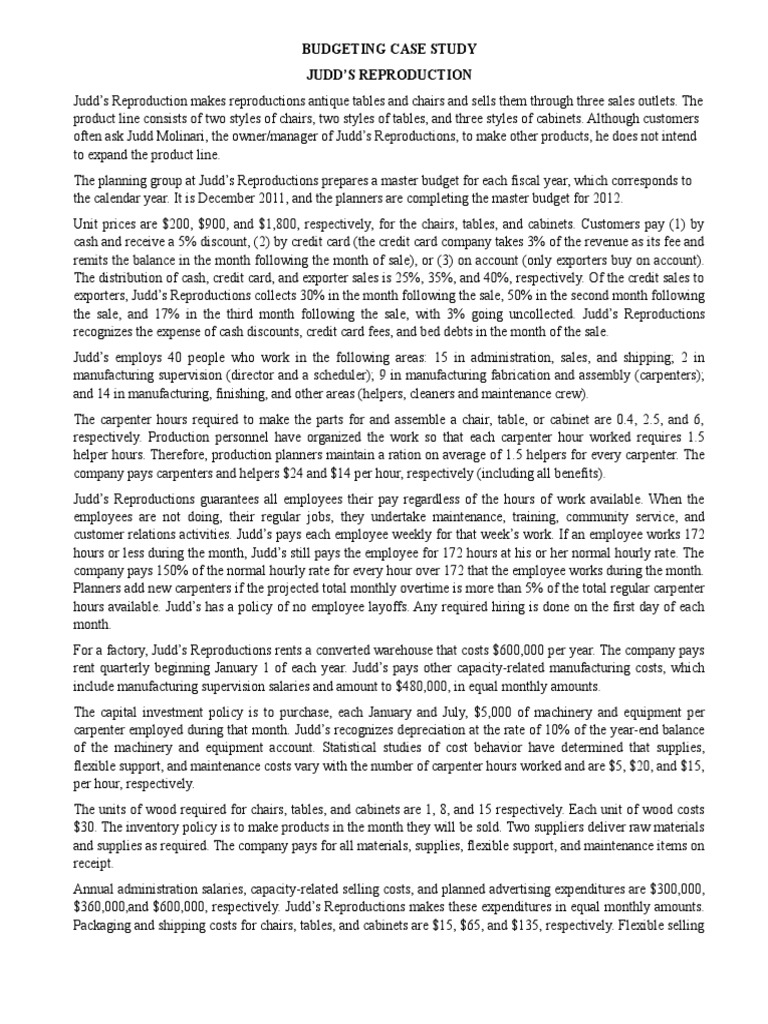 Budgeting Case Study How Do I Budget Answer Key