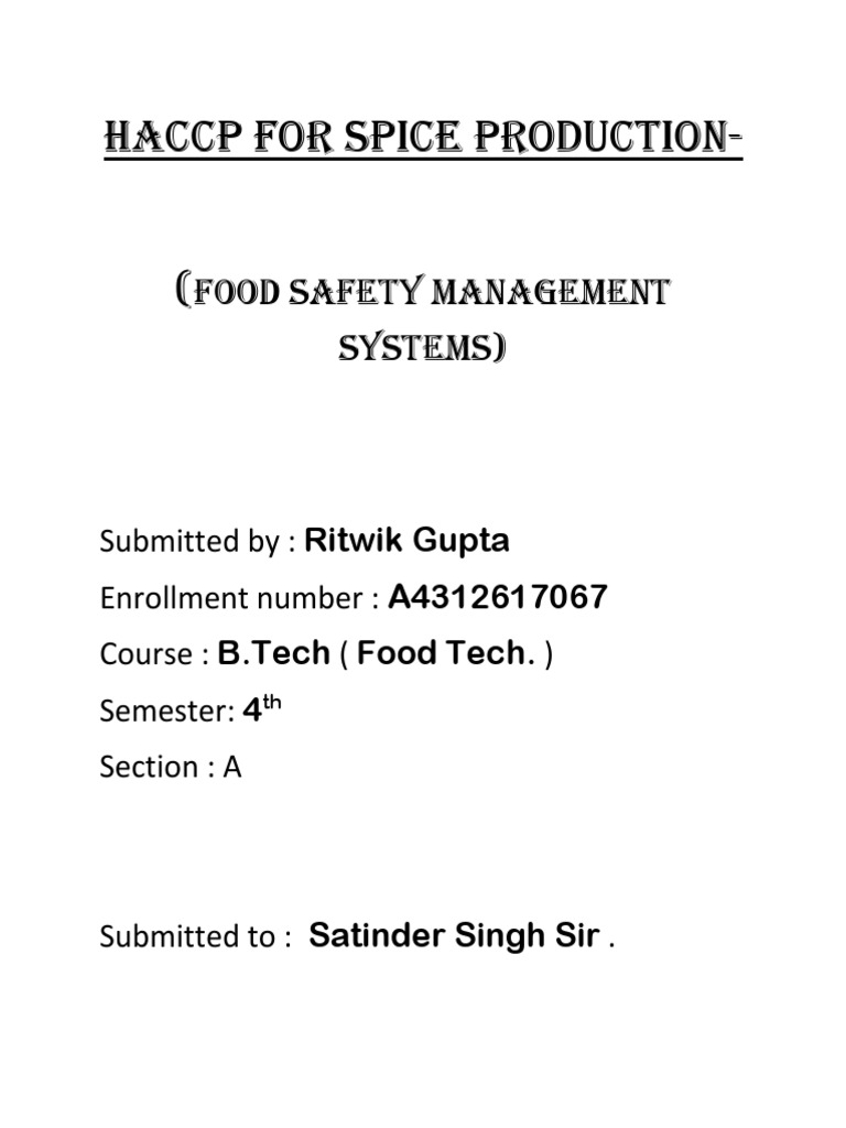 HACCP Spices PDF Hazard Analysis And Critical Control Points Food
