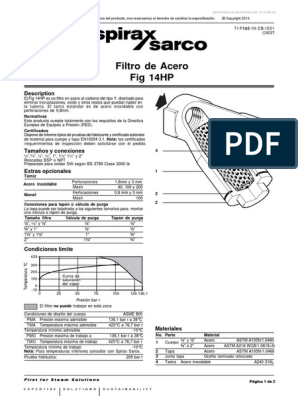 Spirax Sarco (IT) - Filtro en Y Modelo 14HP (TI-P185-01-ES-IsS1) | PDF |  Metales de transición | Elementos químicos