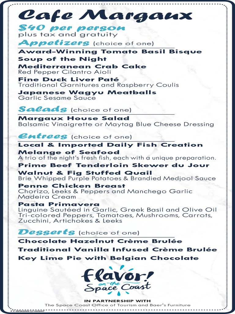 Cafe Margaux menu