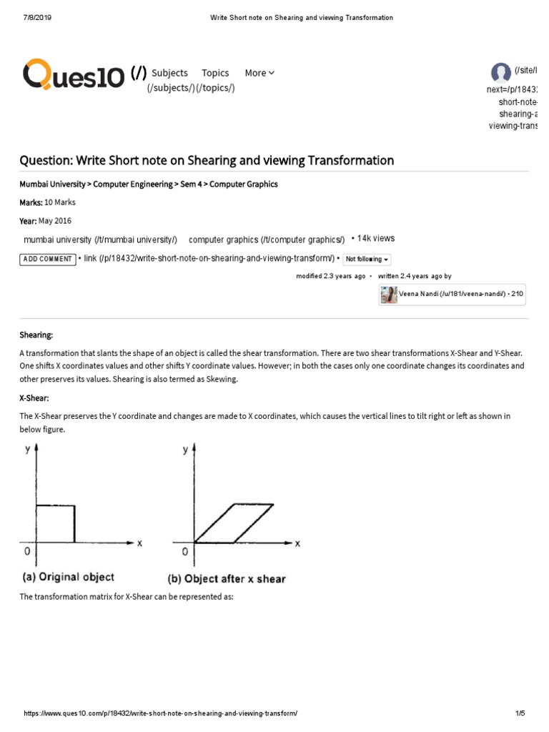 Shearing and Viewing Transformations | PDF | 2 D Computer Graphics ...