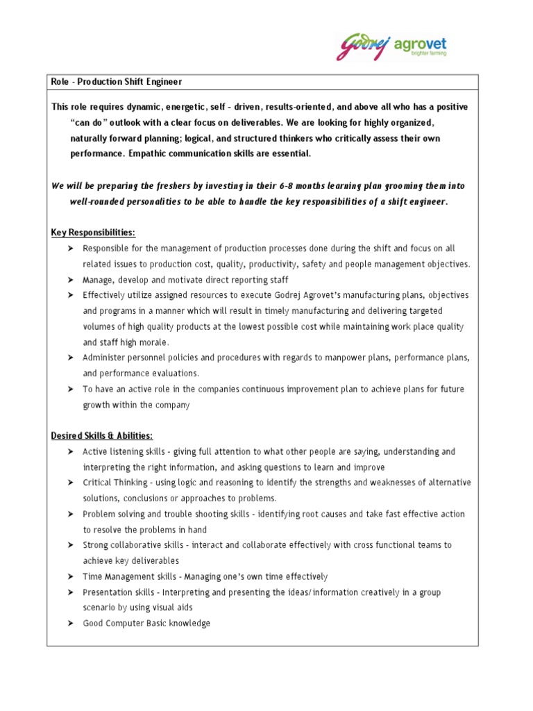 Shift Engineer Role Overview | PDF | Career & Growth | Business