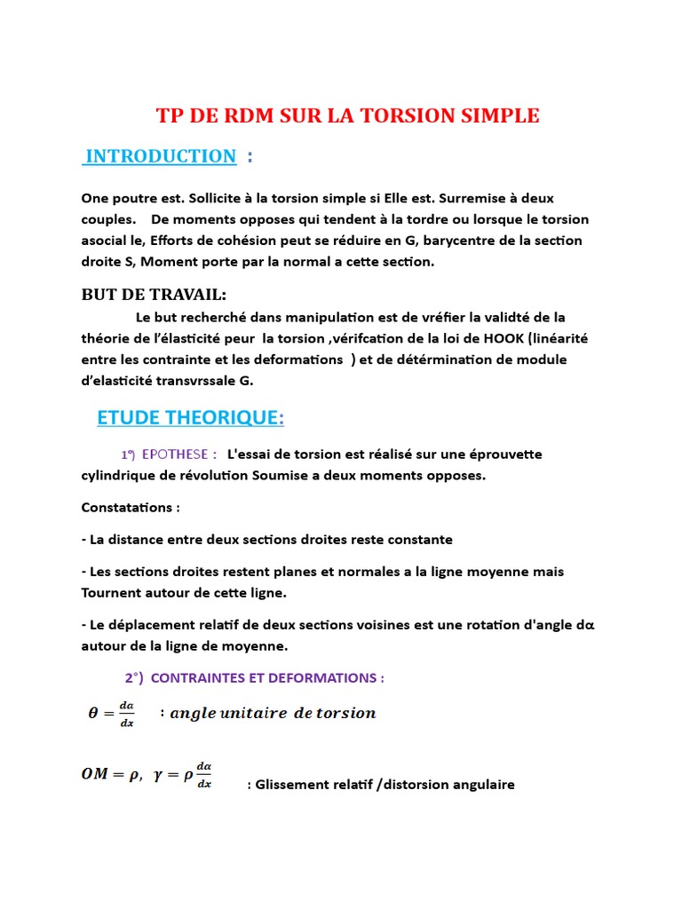 TP de Torsion Simple en RDM | PDF | Mécanique | Physique