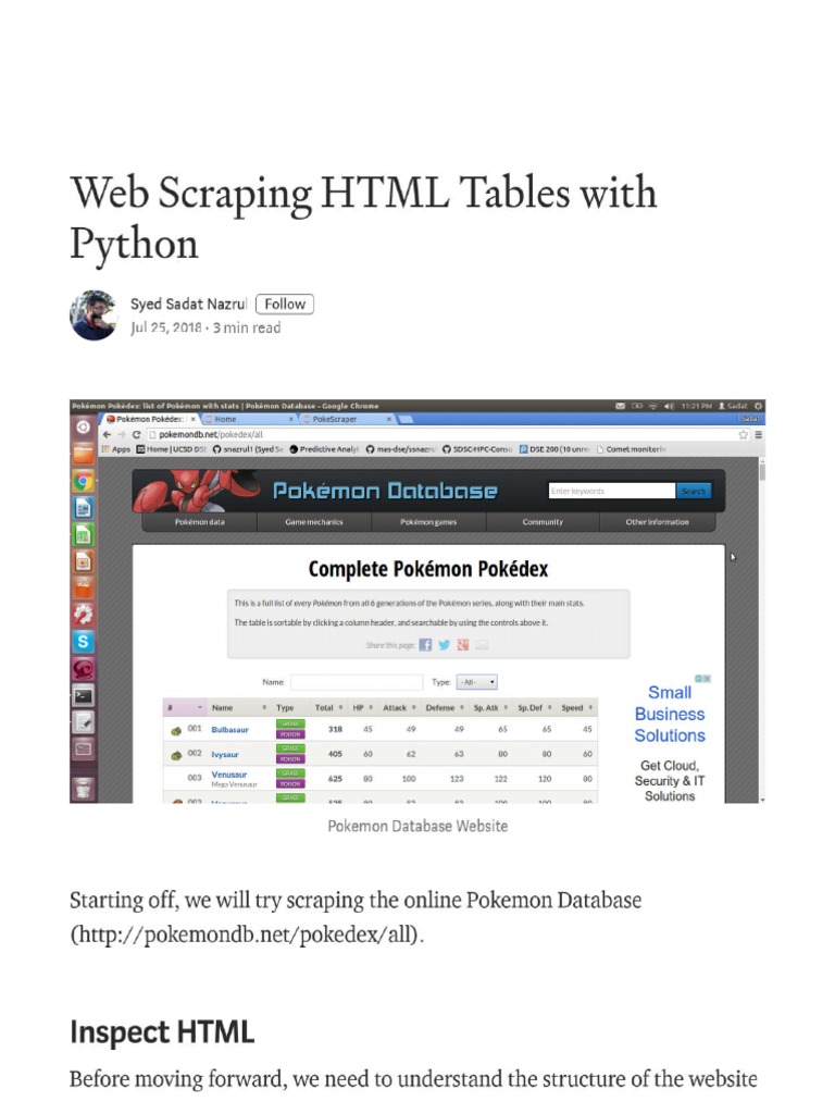 Web Scraping HTML Tables With Python - Towards Data Science | PDF