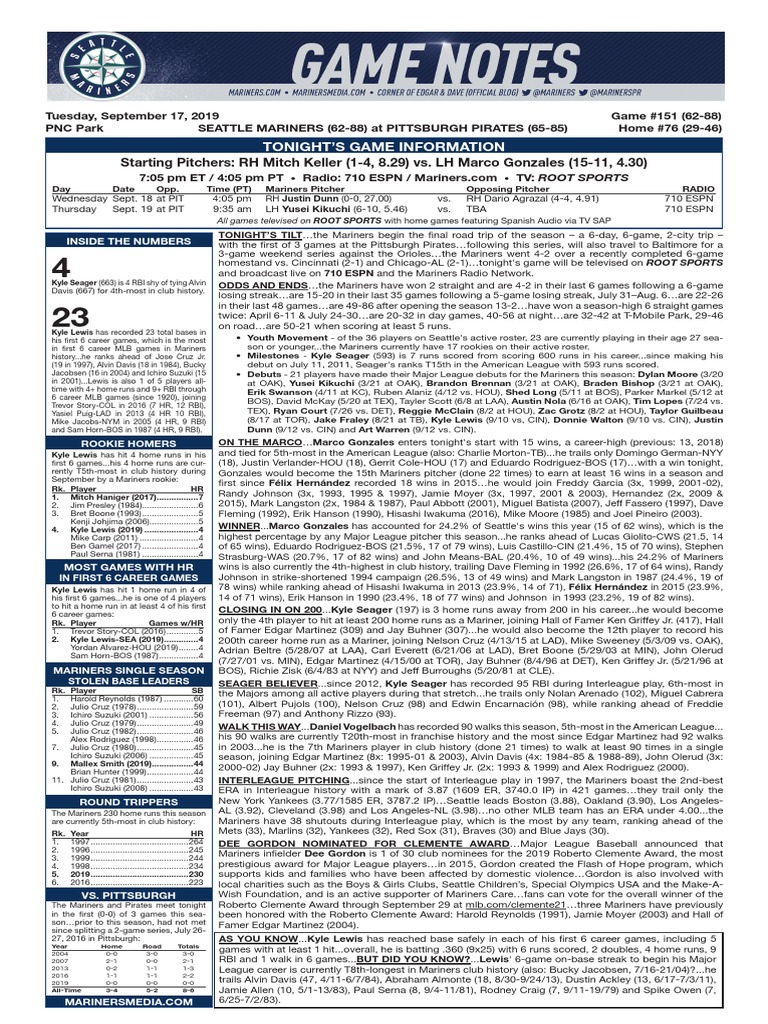 Mariners vs. Pirates Game Preview | PDF | Home Run | Team Sports