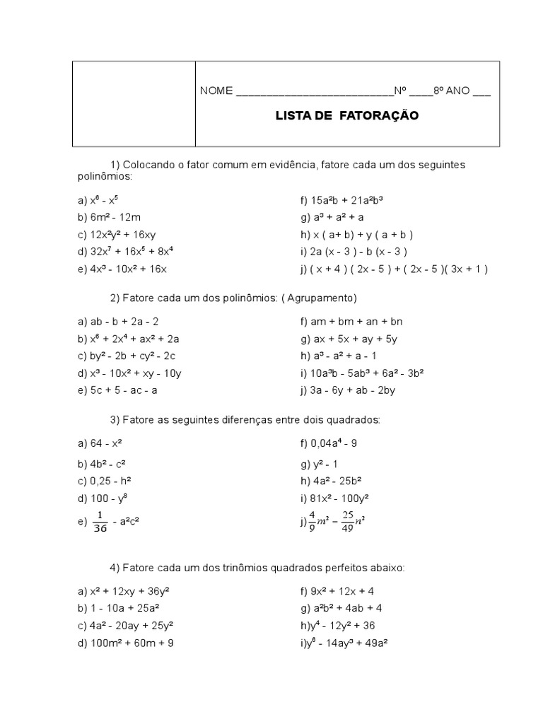 Fatoracao 8 | PDF | Ensino de Matemática