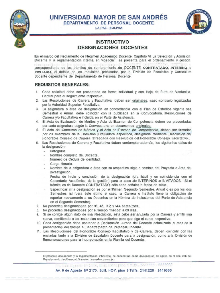 Instruc Designacion Docente 2019 | PDF | Titulo academico | Plan de ...