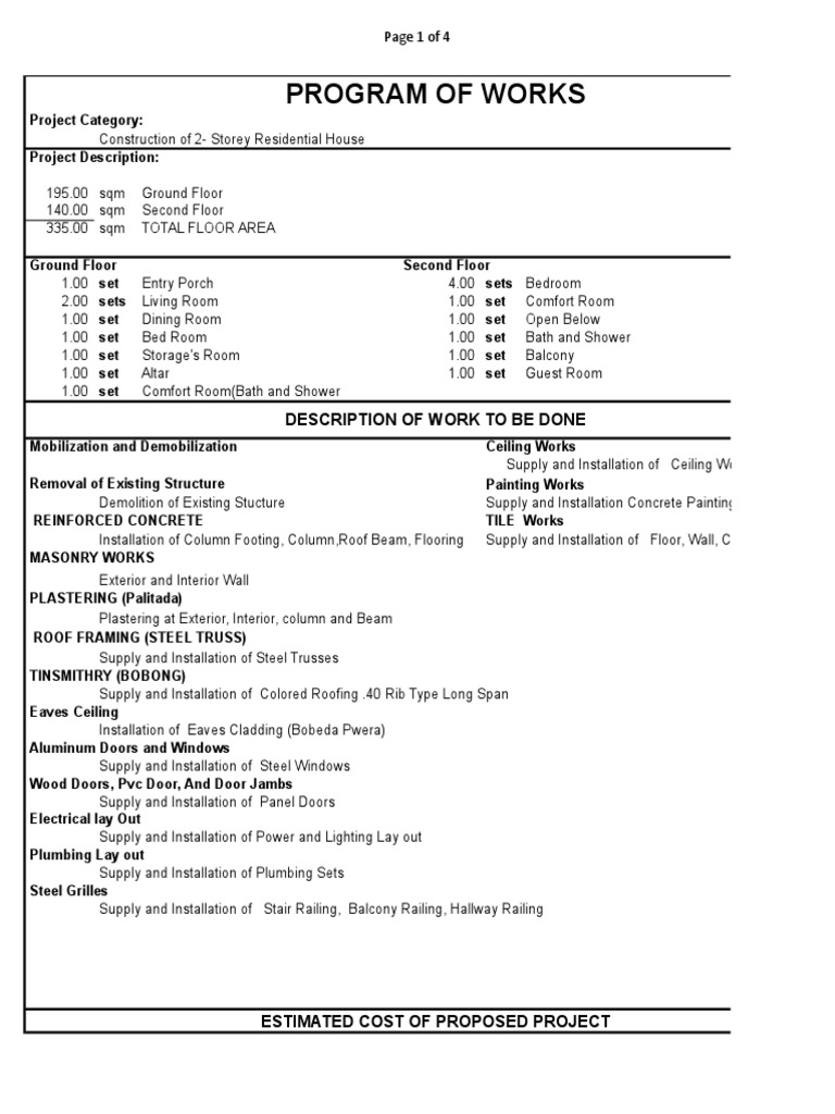 Program of Works: Description of Work To Be Done | PDF | Wall | Door