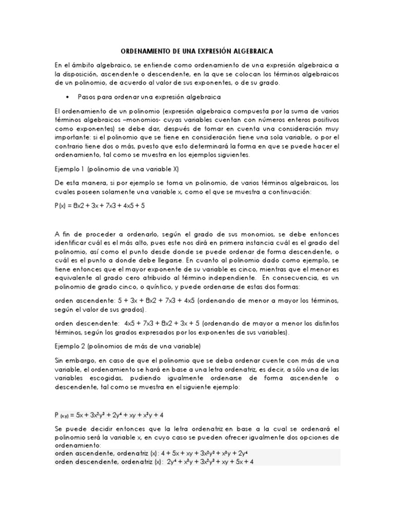 Pasos Para Simplificar Una Expresion Algebraica Analisis