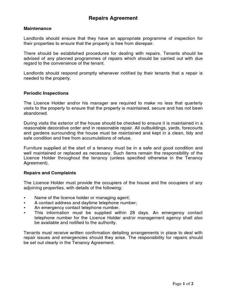 A Model Guide Repairs Agreement | PDF | Leasehold Estate | Landlord