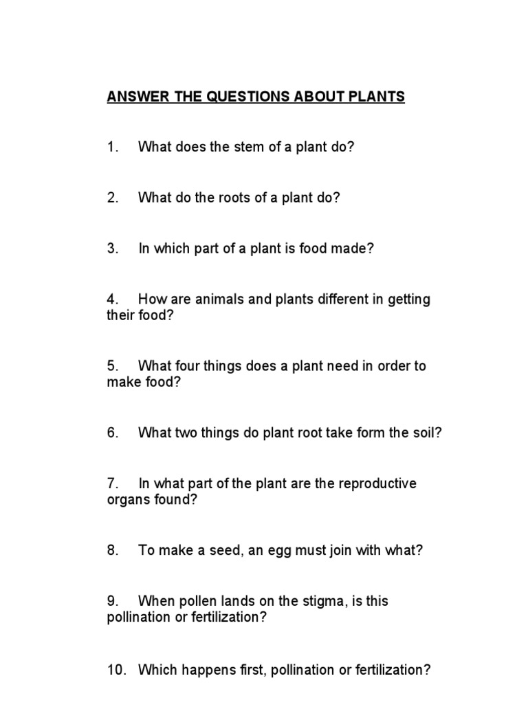 Answer The Question About Plants PDF