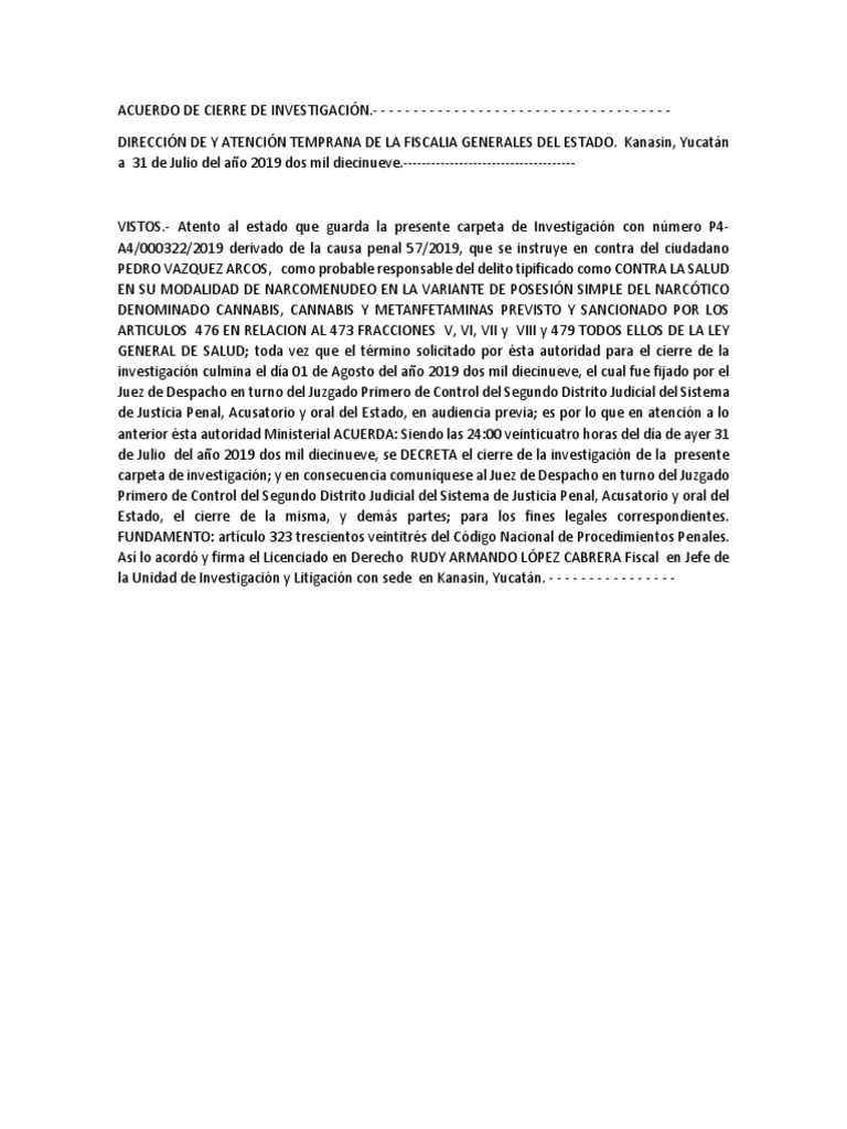 Acuerdo de Cierre de Investigación | PDF | Derecho penal | Virtud