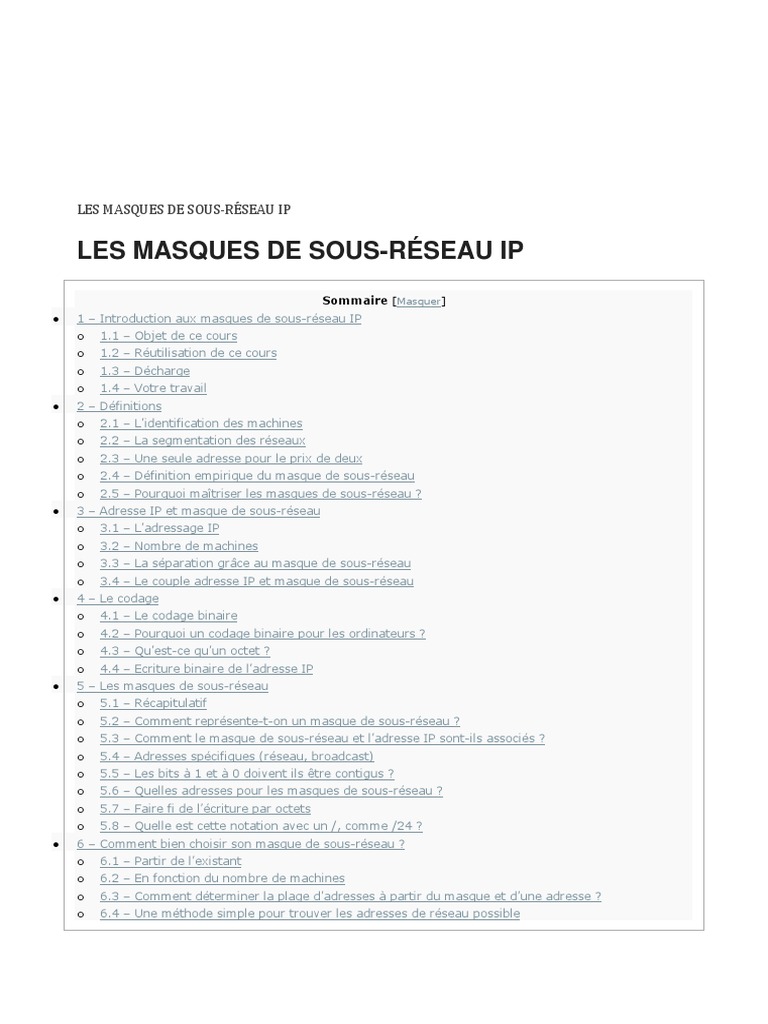 Les Masques de Sous Reseau Ip | PDF | Adresse IP | I Pv6