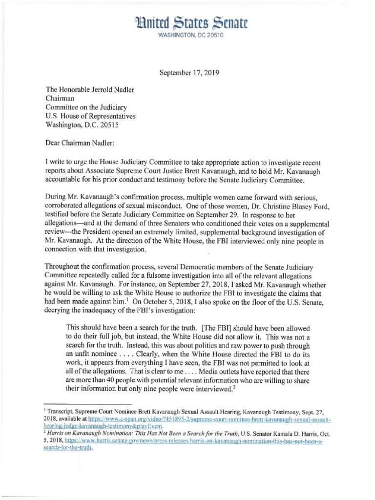 Kamala Harris Letter To Jerry Nadler