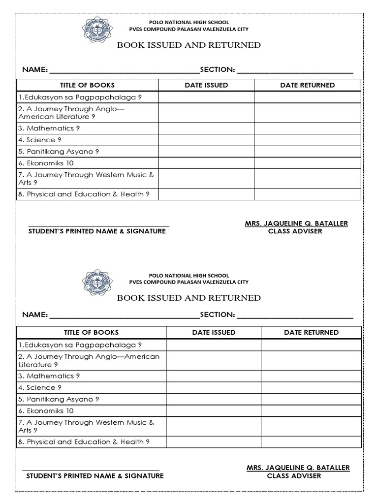 Book Issued and Returned: NAME: - SECTION | PDF | Travel