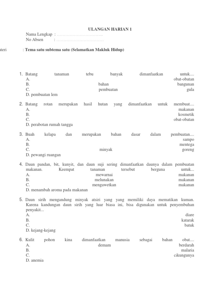 soal tematik kelas 6