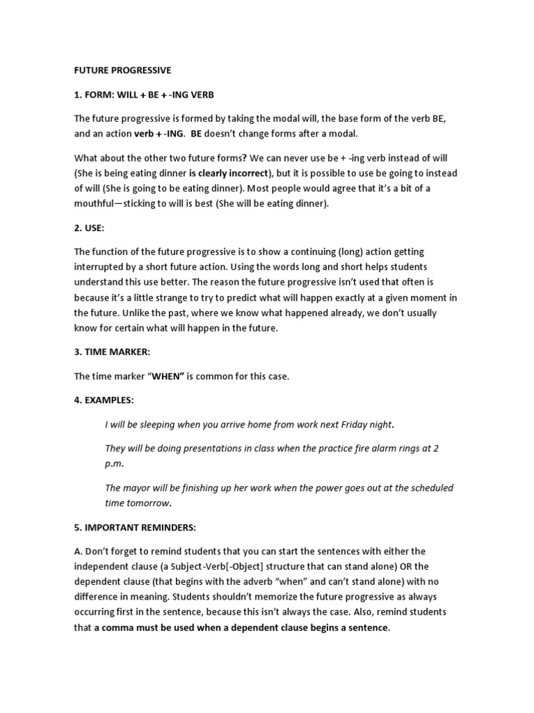 Future Progressive Tense Explained | PDF | Clause | Verb