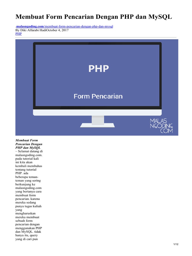 Membuat Form Pencarian Dengan PHP Dan MySQL | PDF | Karier ...