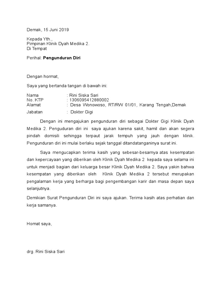 Contoh Surat Pengunduran Diri Karyawan