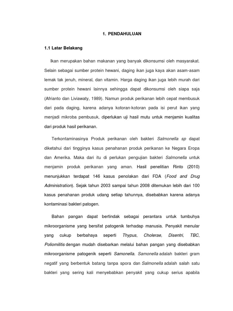 Identifikasi Salmonela Di Bkipm Kelas Ii Semarang Pdf