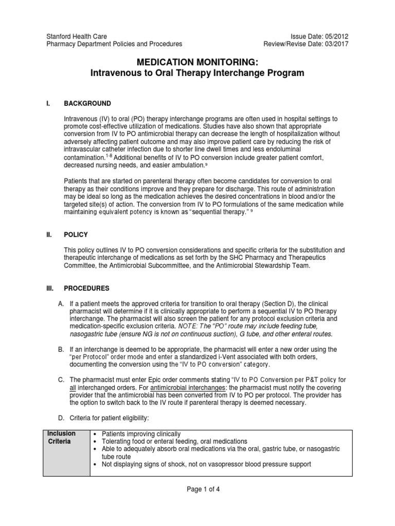 IV To PO Conversion Policy | PDF | Pharmacy | Intravenous Therapy