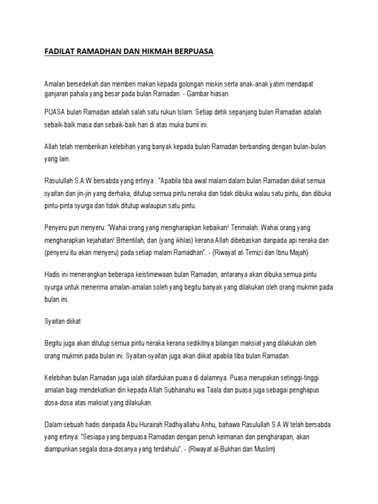 Fadilat Ramadhan Dan Hikmah Berpuasa Docx