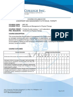 Course Syllabus For Leadership and Management in Physical Therapy LMP 301