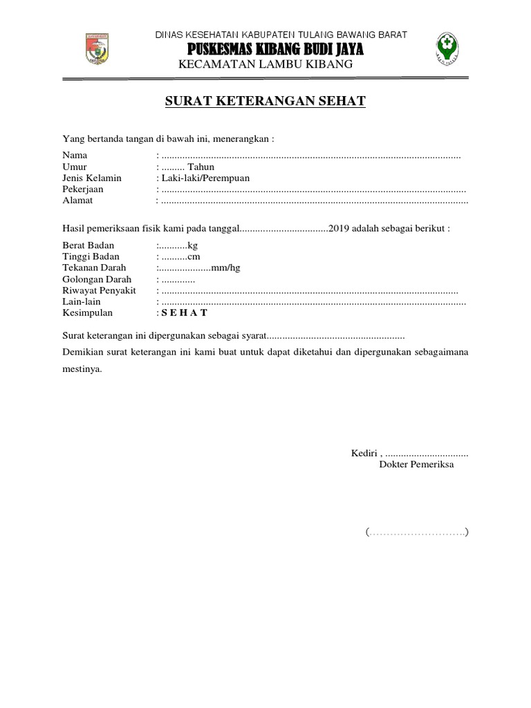 Surat Keterangan Sehat Pdf