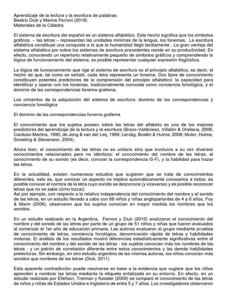 Aprendizaje de La Lectura y La Escritura de Palabras | PDF | Palabra ...