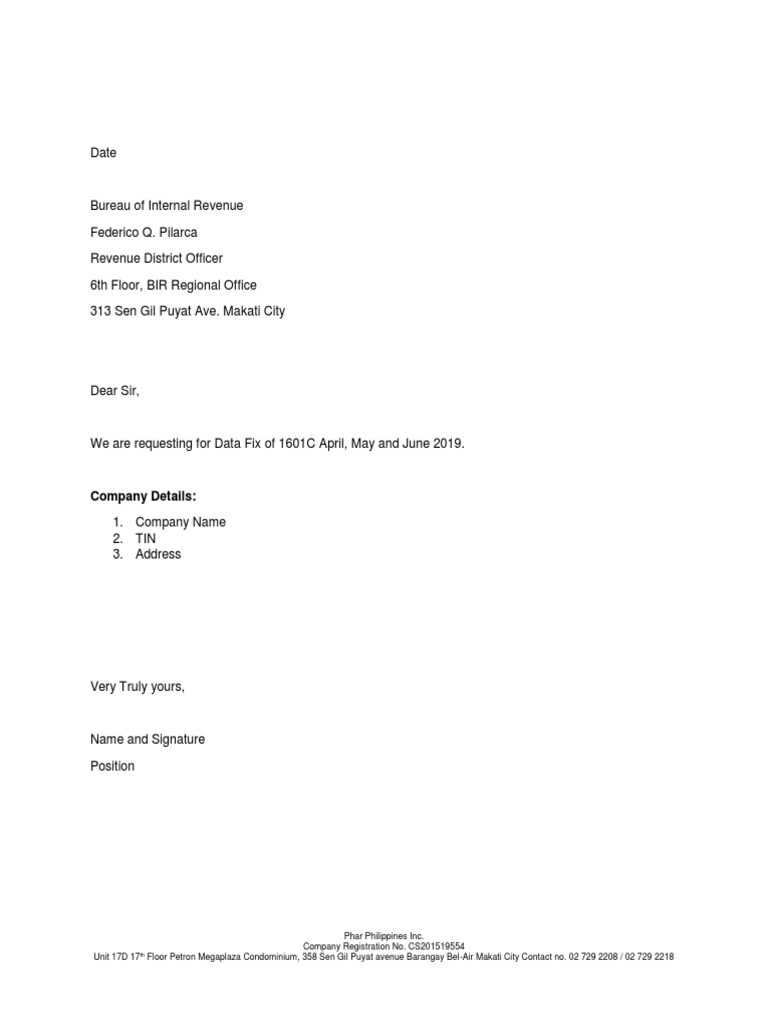 Request for Data Fix 1601C BIR | PDF