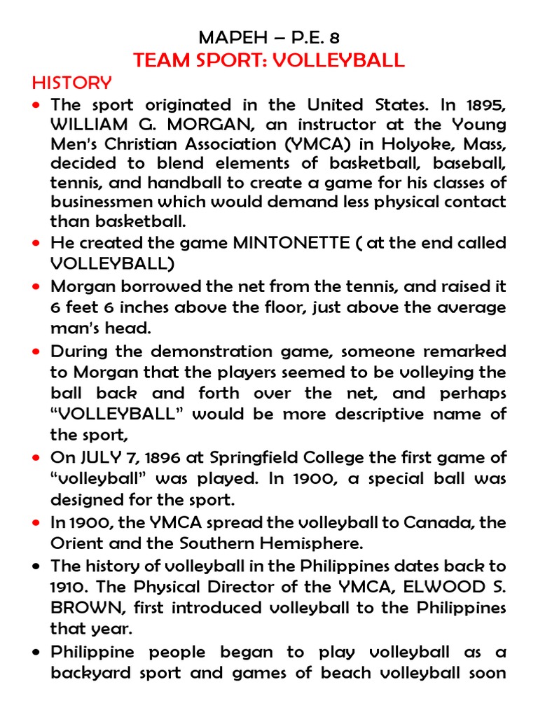 History, Facilities and Equipments of Volleyball PDF Volleyball Teams