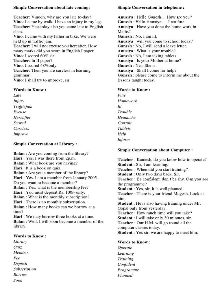 Simple Conversation About Late Coming | PDF | Behavior Modification ...