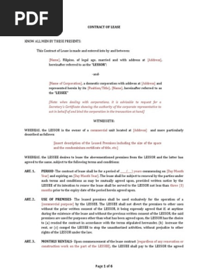 Contract of Lease Rental Agreement for Commercial Use Space With Rental Escalation Clause