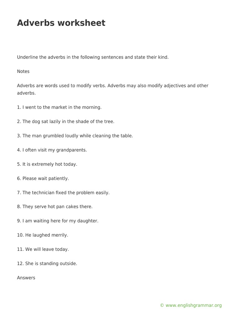 Adverb Worksheet | PDF