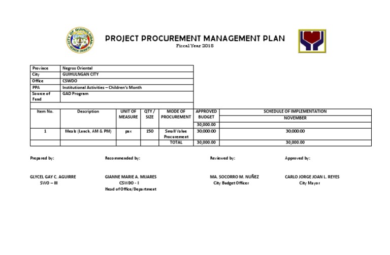 Project Procurement Plan for Children's Month Activities and Events ...