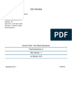 Test Review: Section Title: One Mark Questions Total Questions: 5 Max Marks: 1 - Ve Marks:0.33