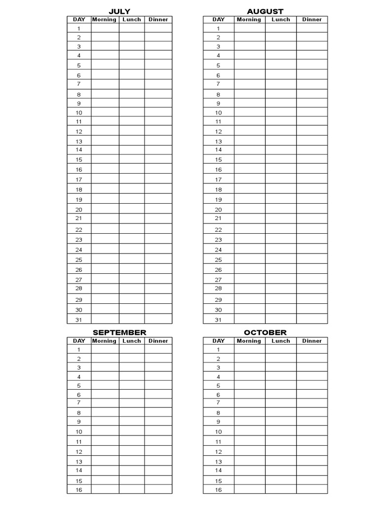 DAY Morning Lunch Dinner DAY Morning Lunch Dinner | PDF