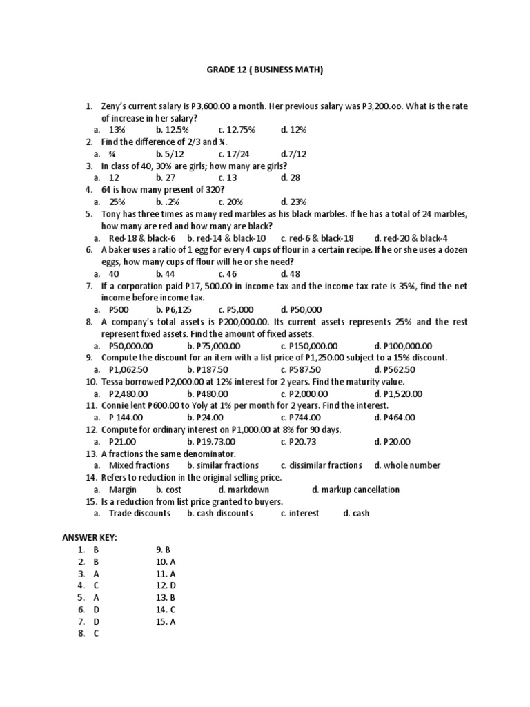 Grade 12 (Business Math) | Download Free PDF | Fraction (Mathematics ...