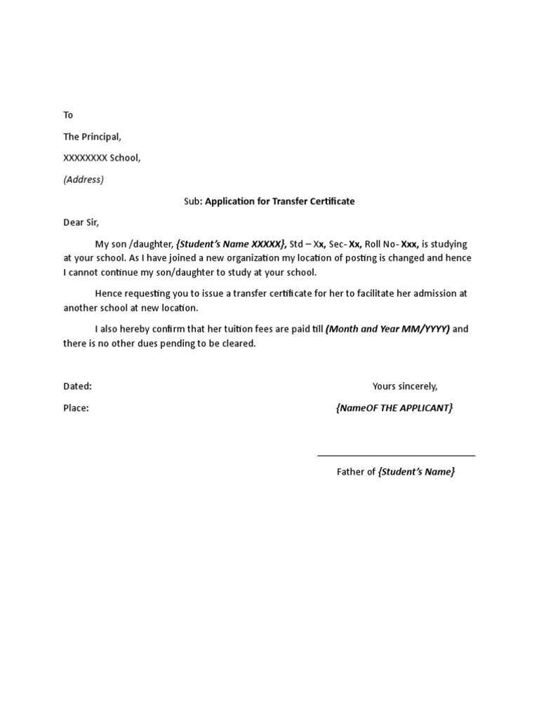 application letter for school certificate