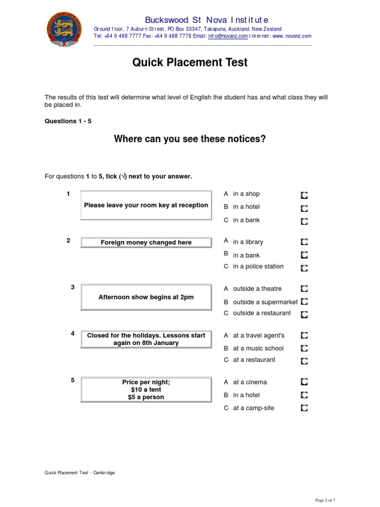 Quick Placement Test - Cambridge | PDF | Unidentified Flying Object