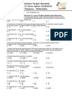 Soal PTS Matematika Kelas 6 Semester 1 K13 Tahun 2019 PDF