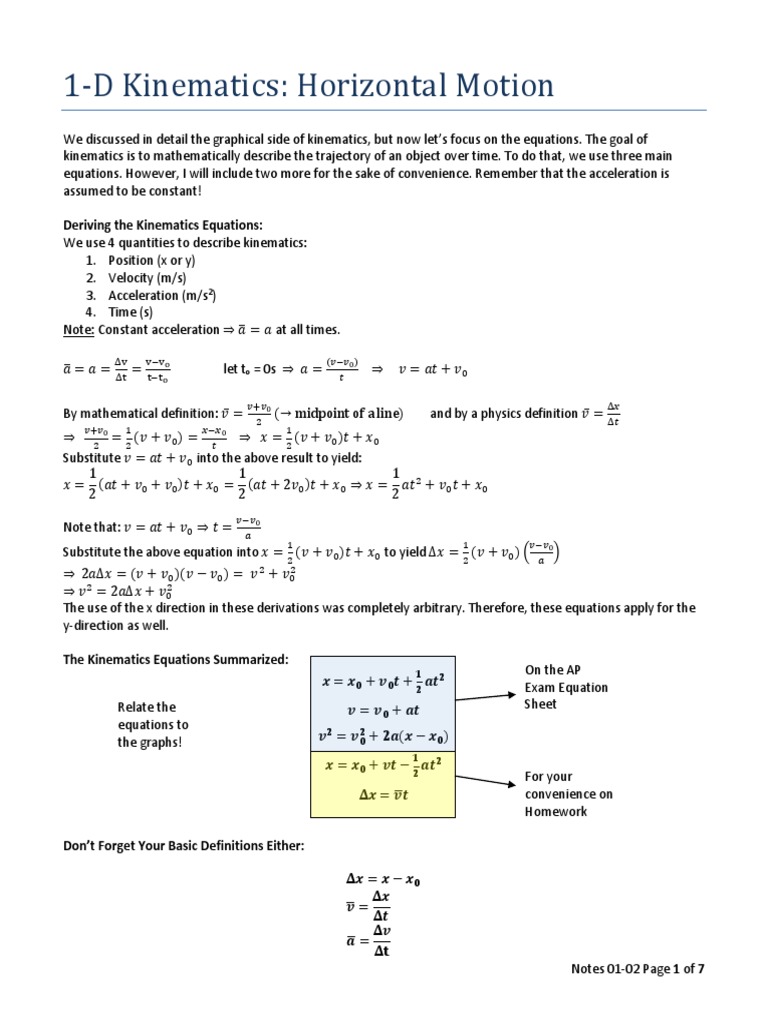 01-02 One Dimensional Kinematics - Horizontal Motion - With Solutions-0 ...
