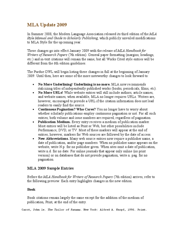A Guide to the New MLA Style: An Overview of the Major Changes in the ...
