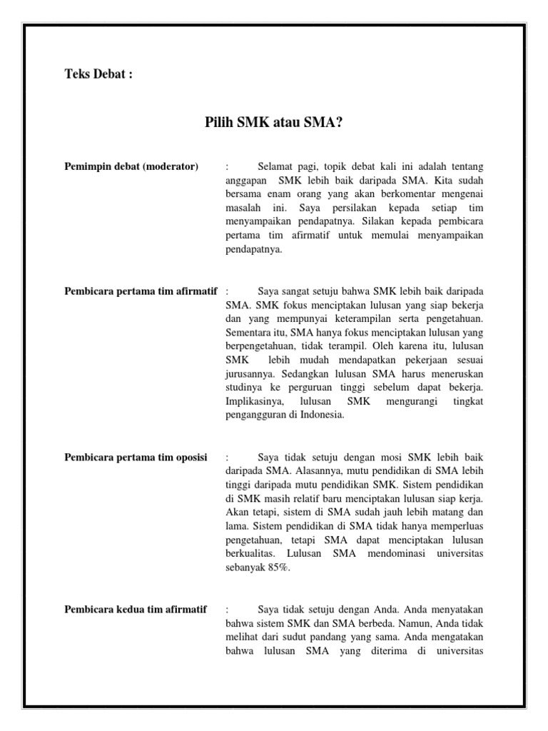 Contoh Teks Debat