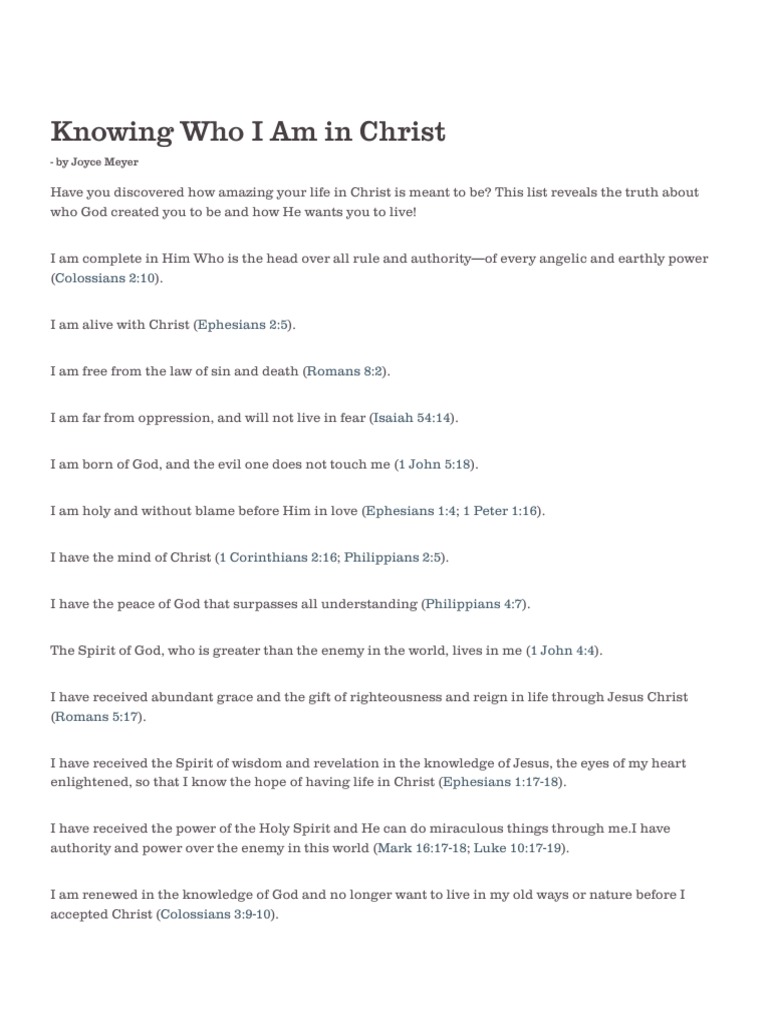 Who I Am in Christ by Joyce Meyer | PDF | Epistle To The Colossians ...